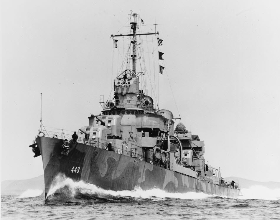 USS Nicholas (DD-449) carrying out trials, 1942 