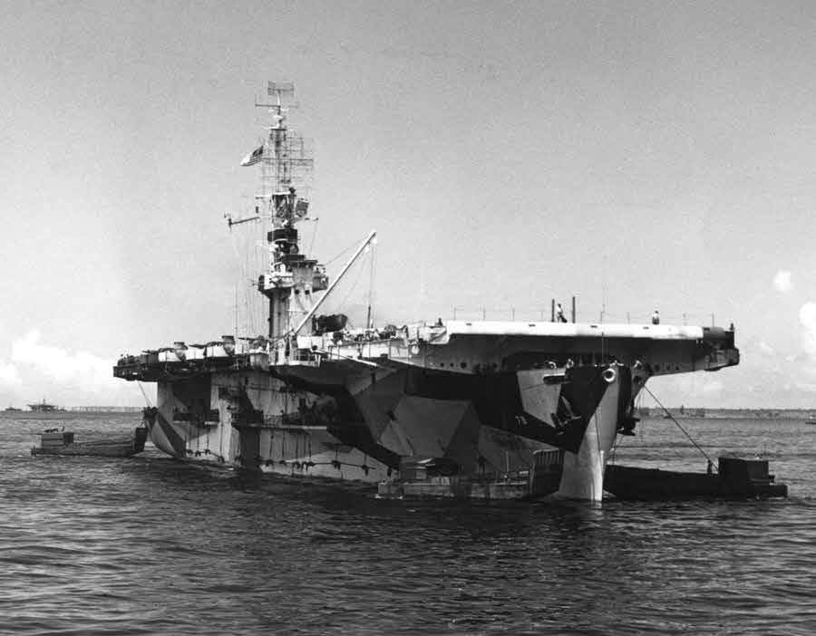 USS Ommaney Bay (CVE-79) about to enter Floating Dry Dock ABSD-2