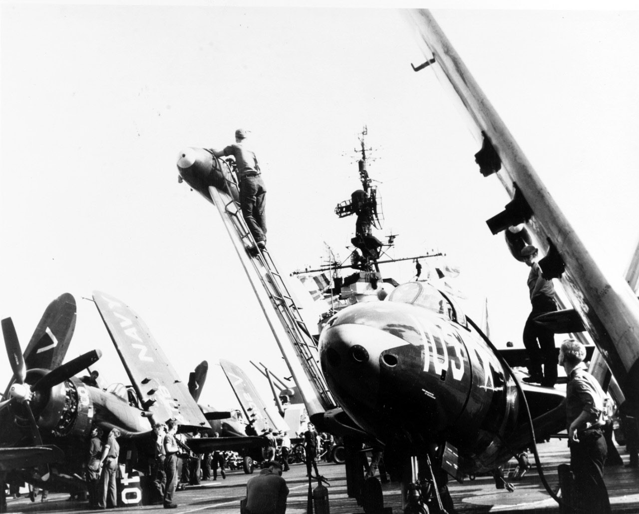 Fuelling F9F Panthers, USS Philippine Sea (CV-47) 