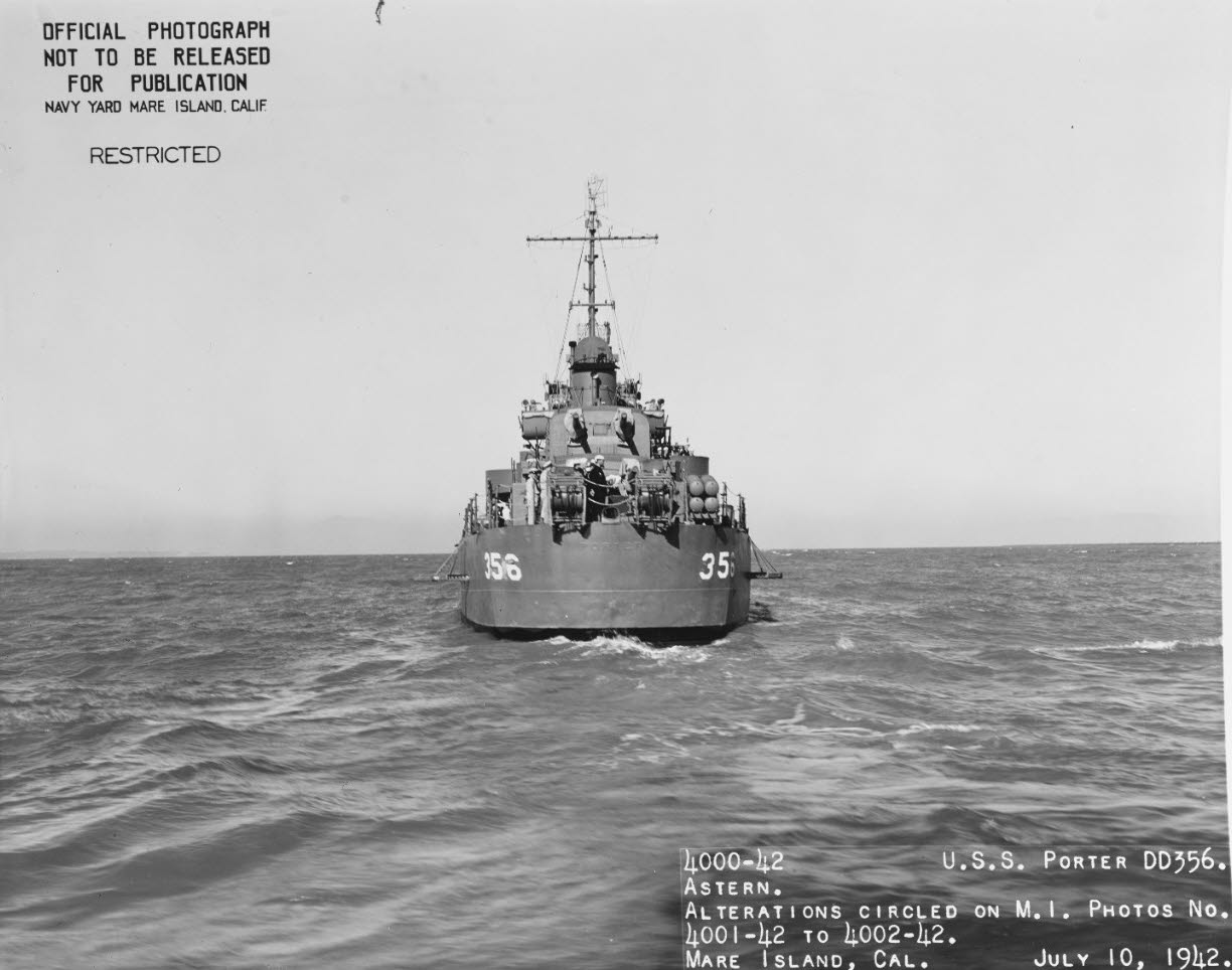Stern view of USS Porter (DD-356) at Mare Island 