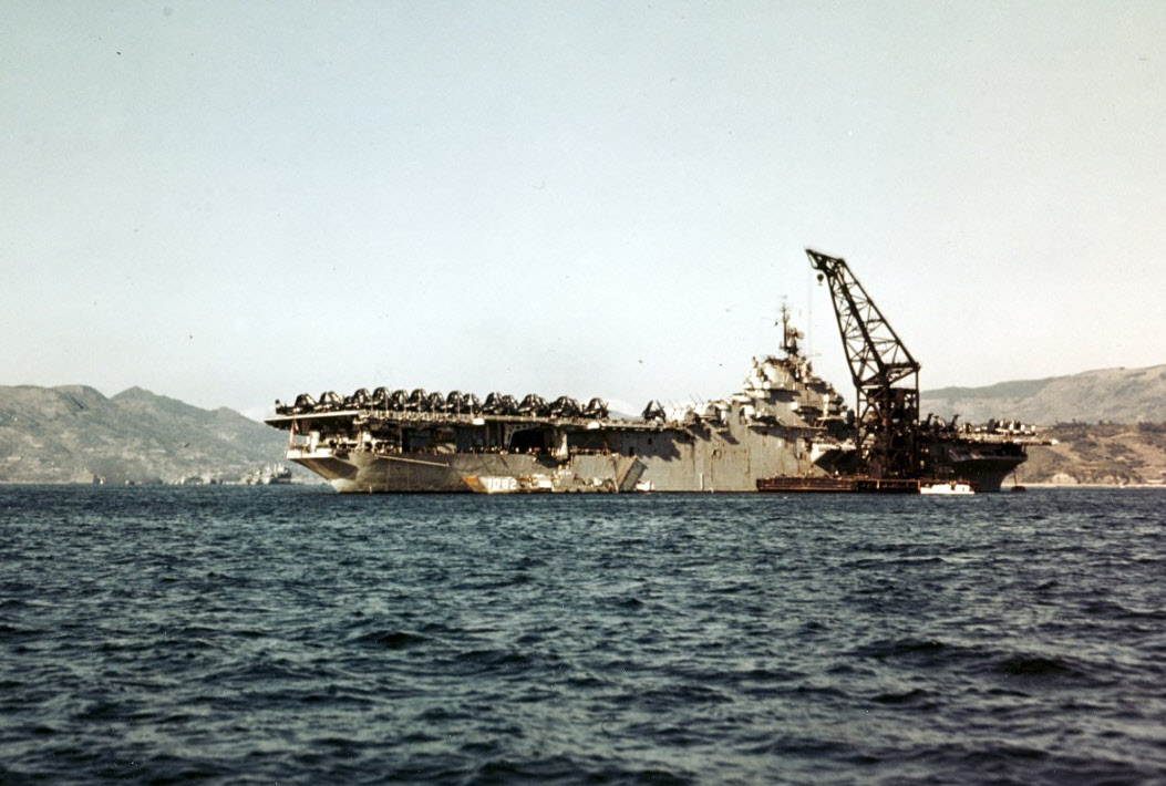 USS Princeton (CV-37) takes on supplies, Sasebo, 1950 