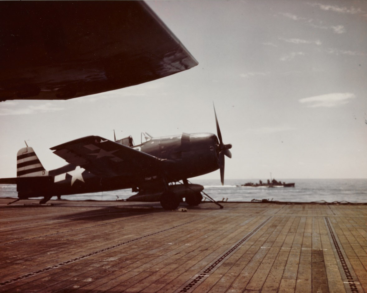 Grumman F6F on port catapult, USS Randolph (CV-15)