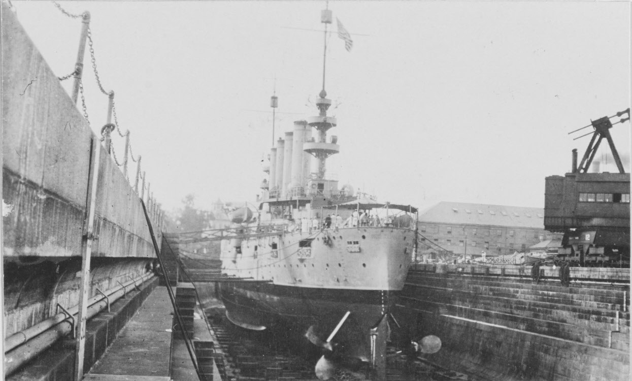 USS Saint Louis (C-20) in dry dock, Portsmouth NH 