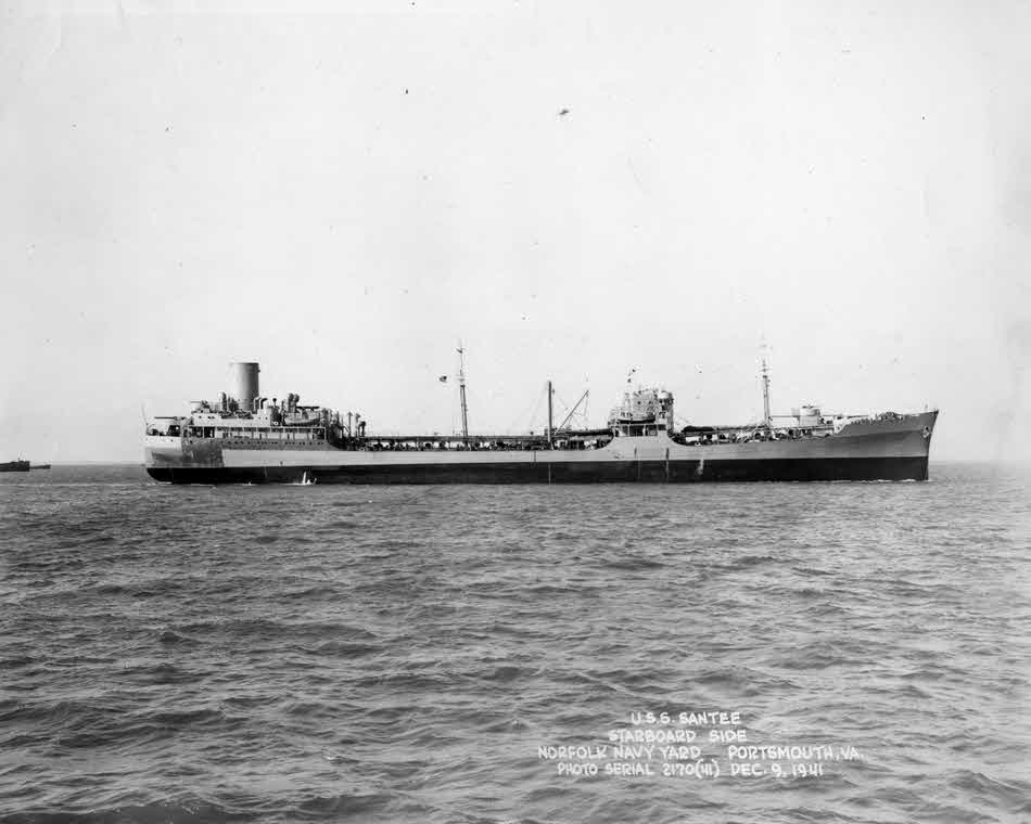 USS Santee (CVE28) as an oiler