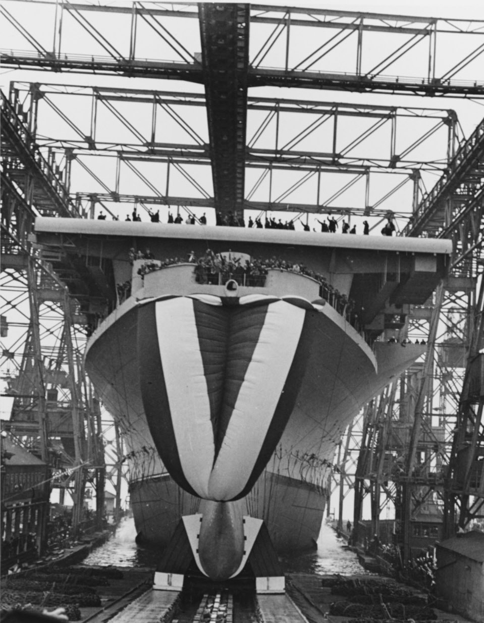 USS Shangri La (CV-38) being launched 