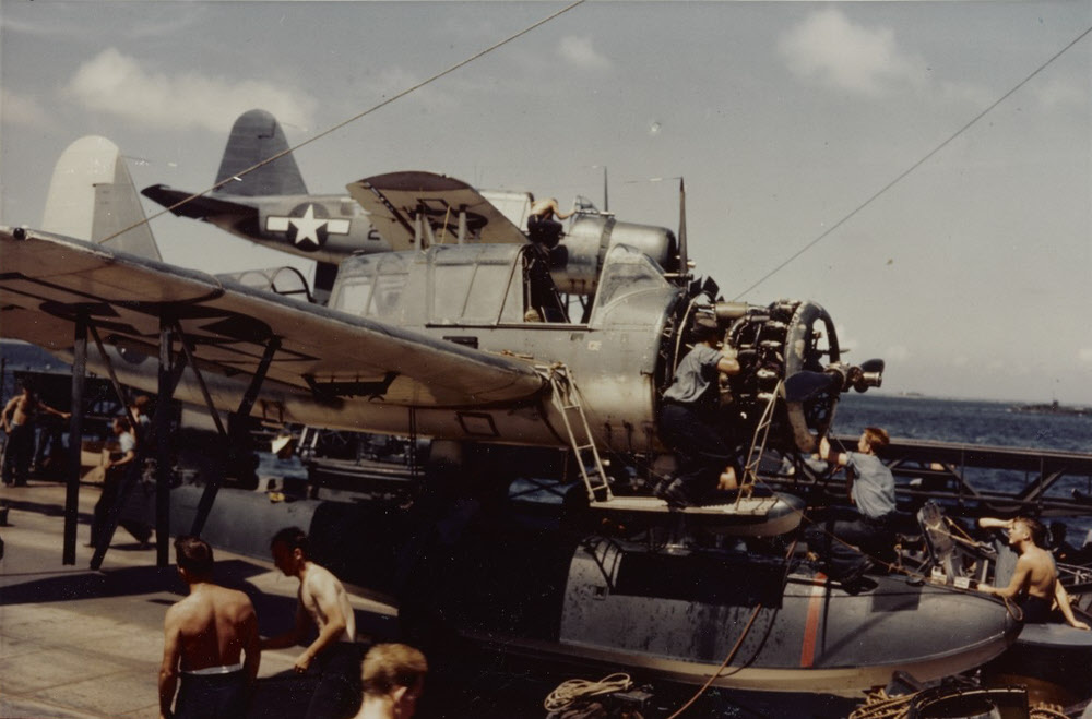 OS2U being overhauled on USS South Dakota (BB-57)