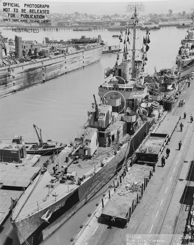 Forward view of USS Stack (DD-406) 