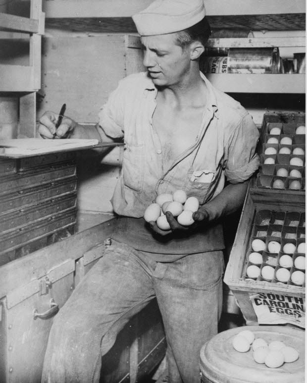Taking Egg Inventory on USS Stevens (DD-479)