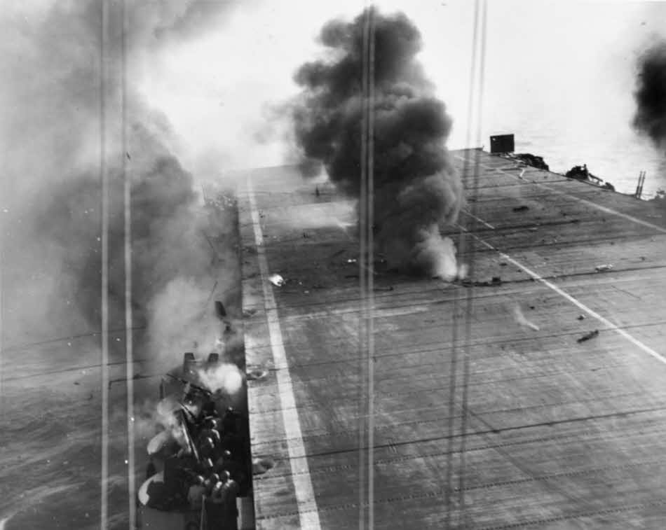 Smoke from fire inside USS Suwannee (CVE-27), 25 October 1944 