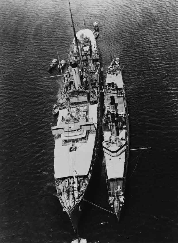 USS Thompson (DD-305) and USS Melville (AD-2), Pearl Harbor, 1925 