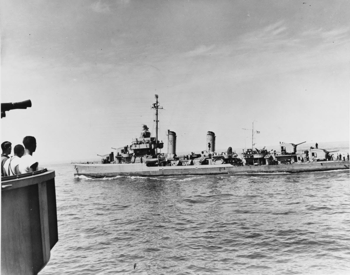 USS Thompson (DD-627) seen from USS Arkansas (BB-33) 