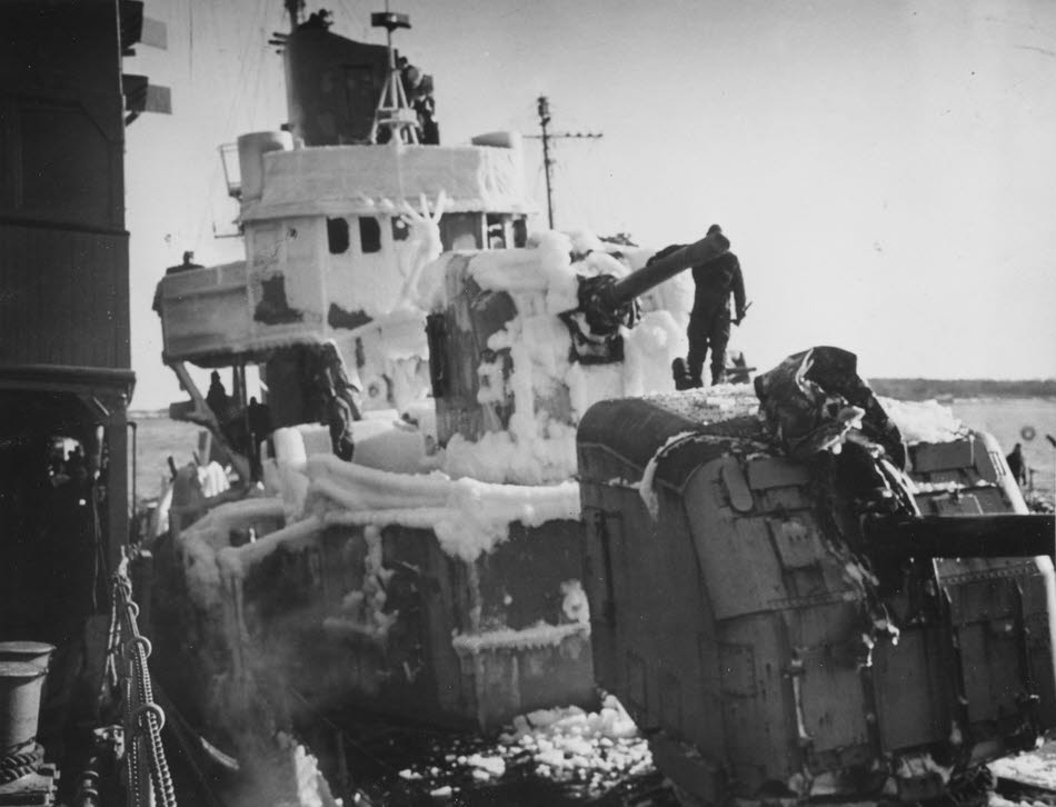 Iced Up USS Trippe (DD-403), 1942 