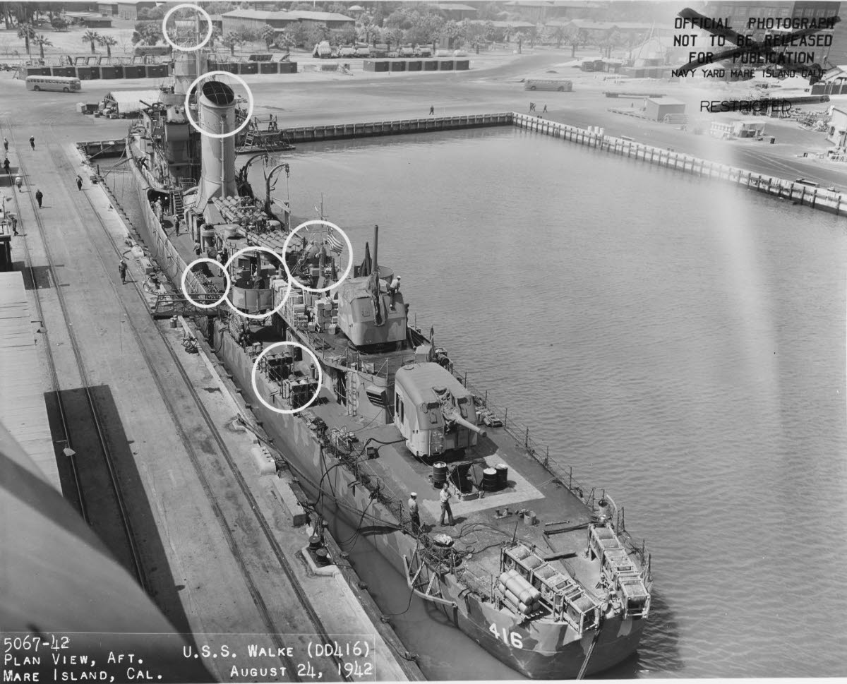 Stern plan view of USS Walke (DD-416) 