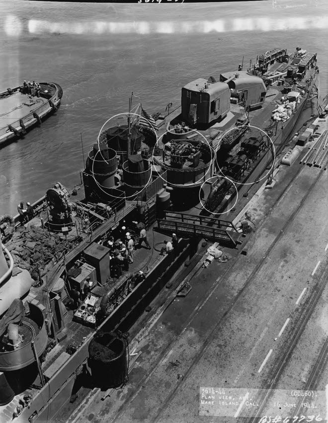 Stern of USS Woodworth (DD-460) at Mare Island, 1944 