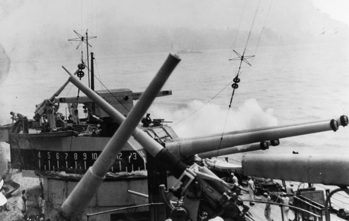 USS Wyoming (BB-32) firing sub caliber guns 
