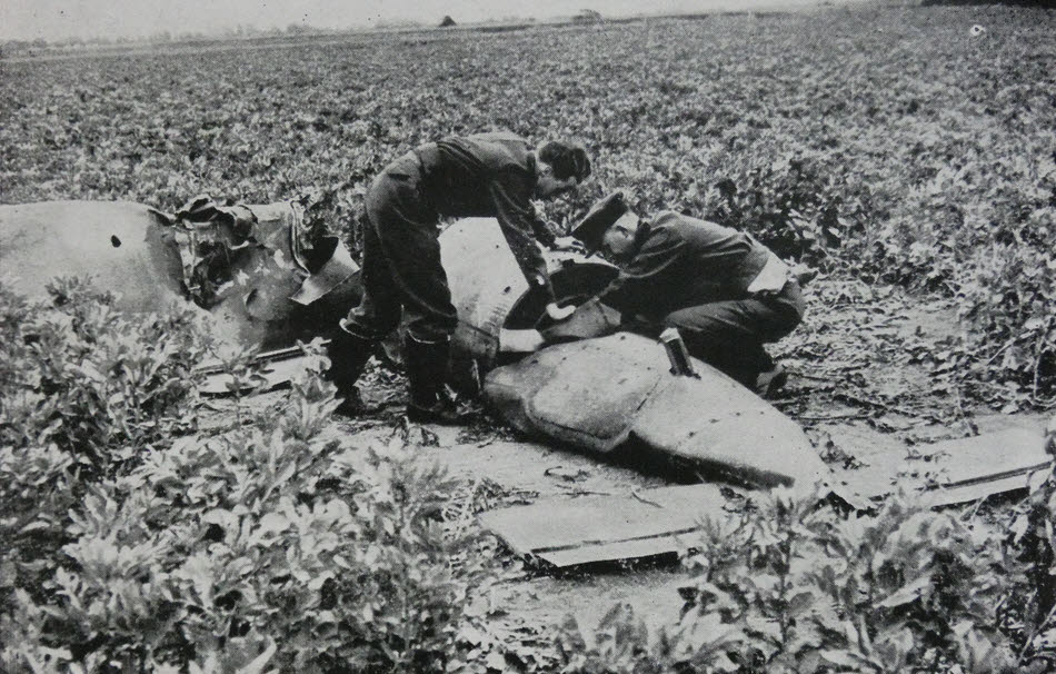Crashed V-1 being examined 