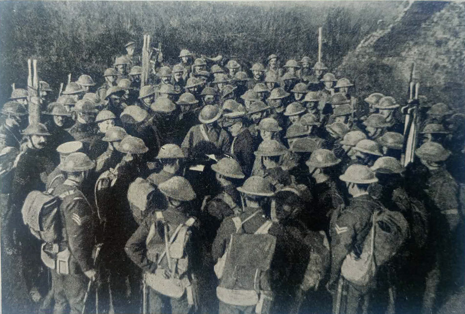 Armistice being read to Irish Guards, 12 November 1918 