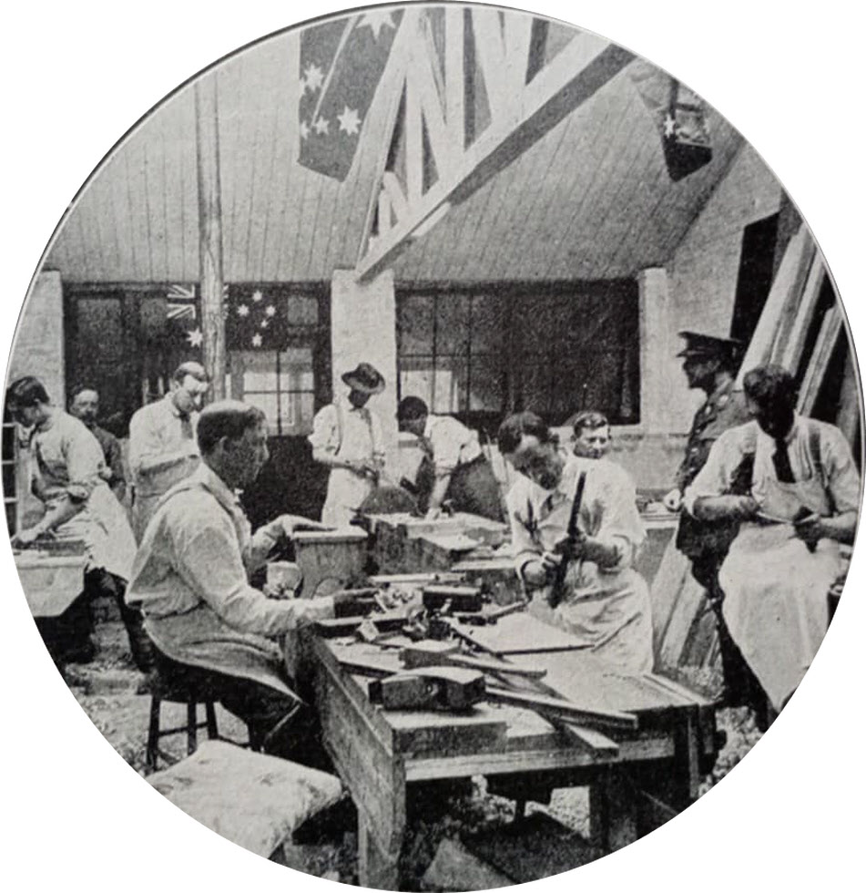 Disabled Australian Soldiers studying Woodworking 