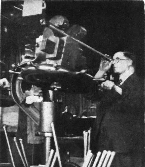 Checking sights on Bren Gun barrel 