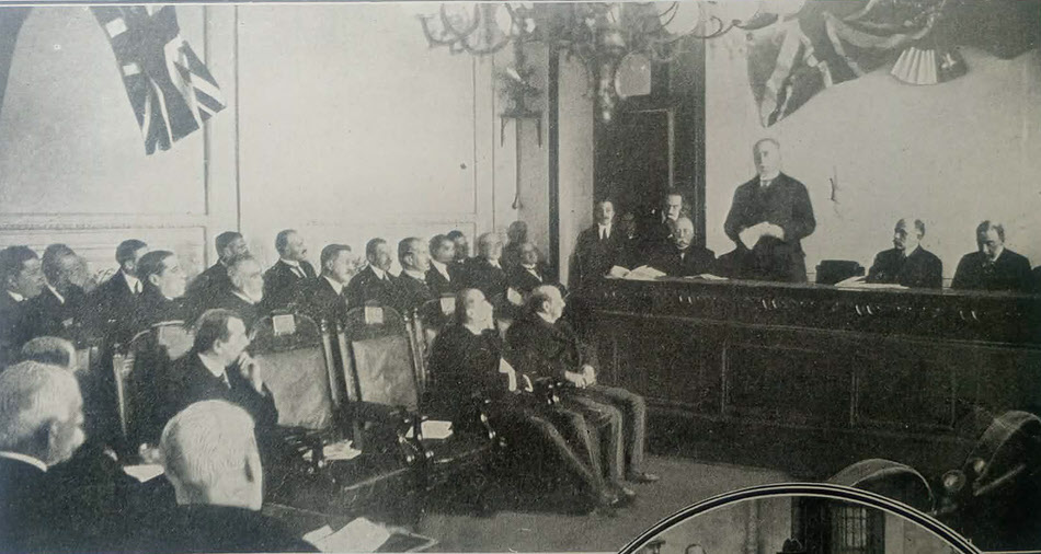 Sir Maurice de Bunsen addresses societies, Santiago 