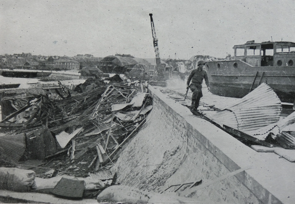 Wreckage in docks at Cherbourg 