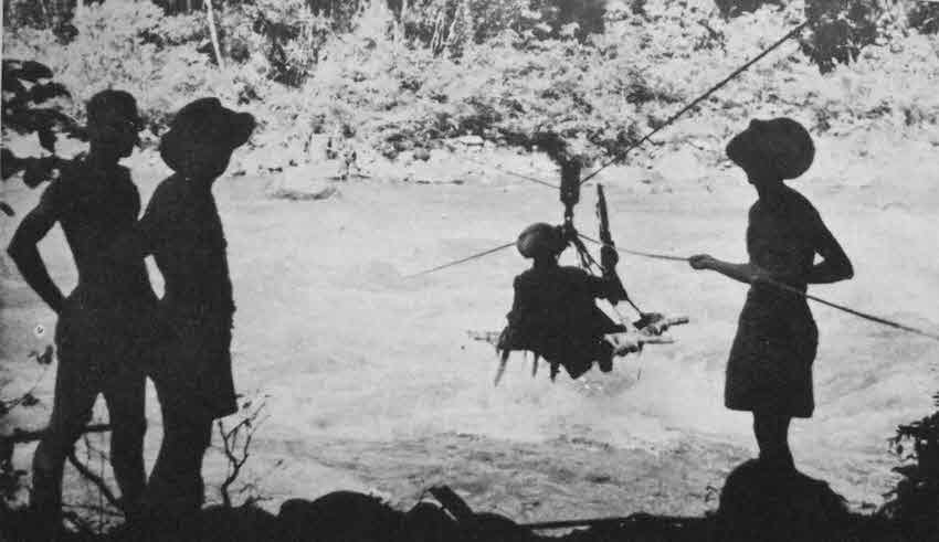 Crossing Kanusi River on 'Flying Fox' 