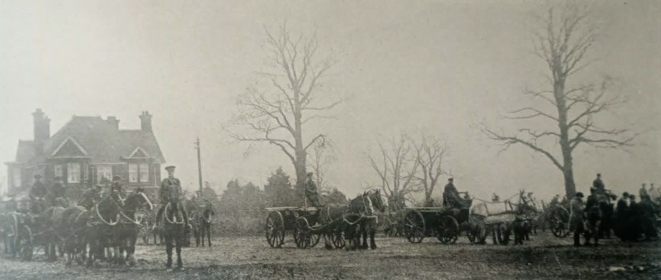 Demobilising Squadron Wagons and Heavy Horses on the sale ground, c.1919 