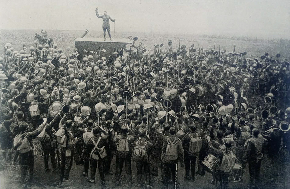 East Surrey Regiment cheering the armistice 