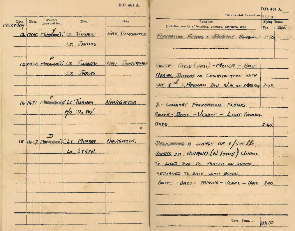 Log book for Lt D.W. Gay - 12-18 May 1945