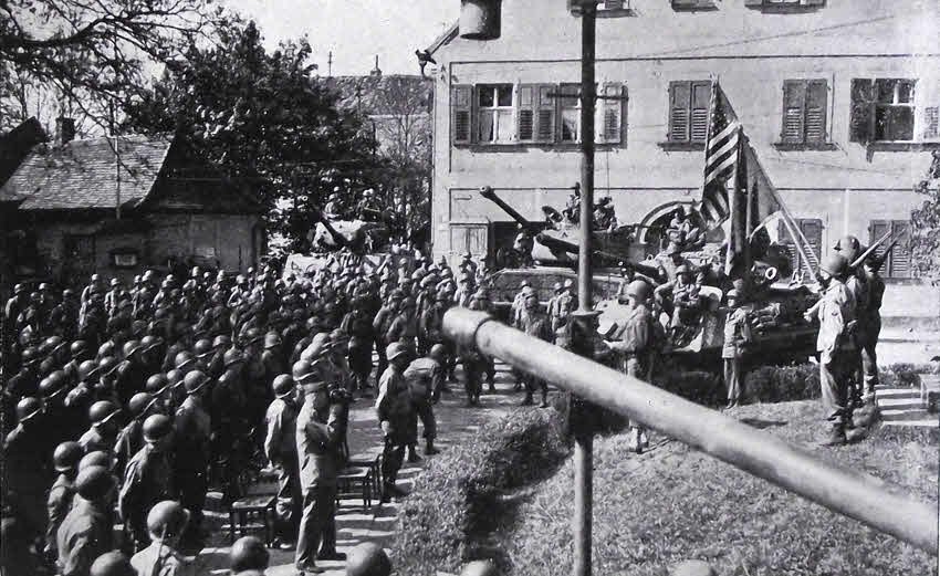 General John Leonard announcing the official end of the war in Europe 