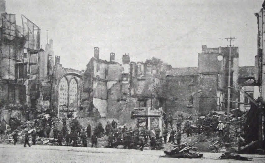 German troops in the ruins of Liege, 1914 