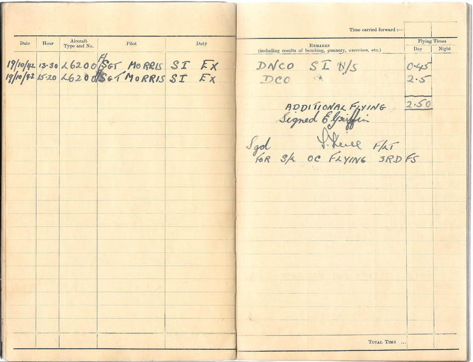 Log Book for E Griffin - October 1942 