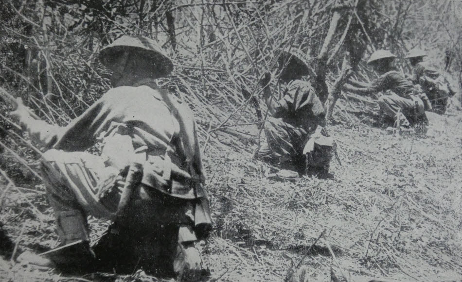 Gurkhas sharpening bamboo, Imphal 