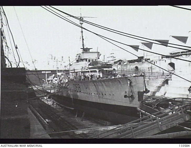 HMAS Vampire in dry dock at Malta 