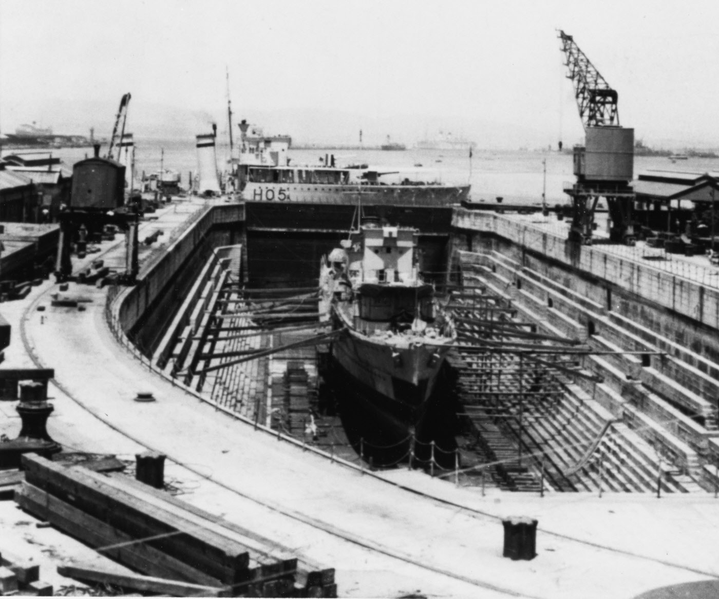 HMS Hunter in drydock at Gibraltar, c.1937-38