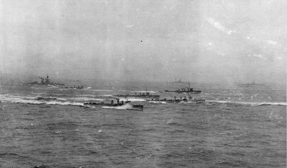 HMS Kempenfelt with flotilla of R Class Destroyers 
