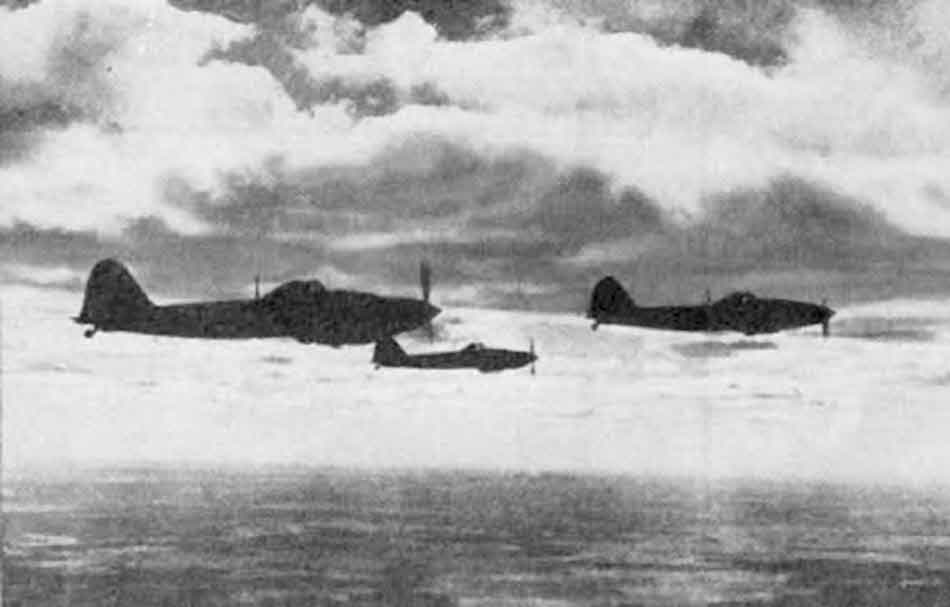 Formation of Ilyushin Il-2 Stormoviks from the right 