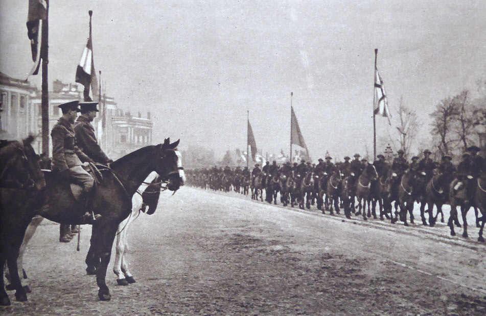 King Albert I and the Prince of Wales review British Cavalry, Brussels 