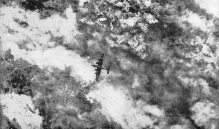 Avro Lancaster over Caen 