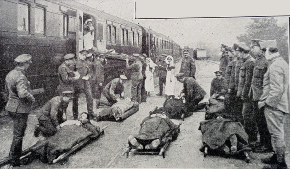 British Wounded being loaded onto Ambulance Train