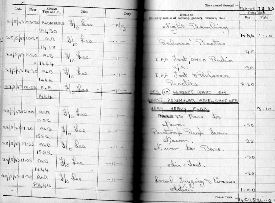 No.296 Squadron Log Book, 21-29 May 1943