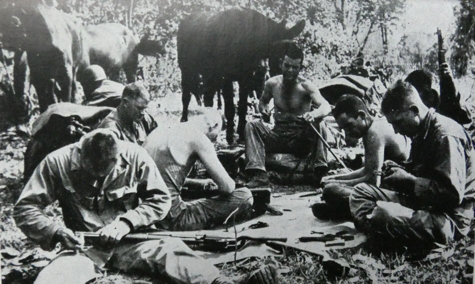 Merrill's Marauders cleaning rifles 
