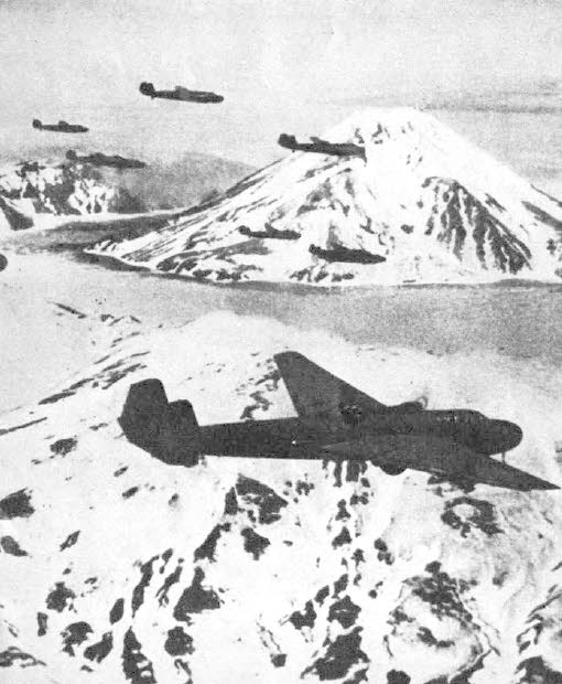 Mitsubishi G3M over icy landscape 