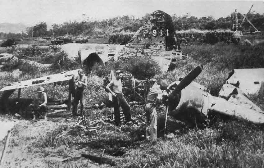 Wrecked Mitsubishi G4M Betty at Lae, 1943 