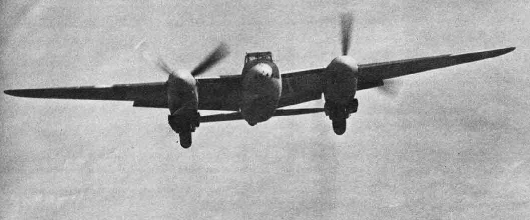 Nose-on view of Mosquito fighter 