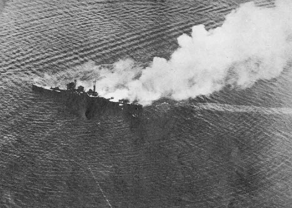Cruiser Nachi on fire in Manila Bay 