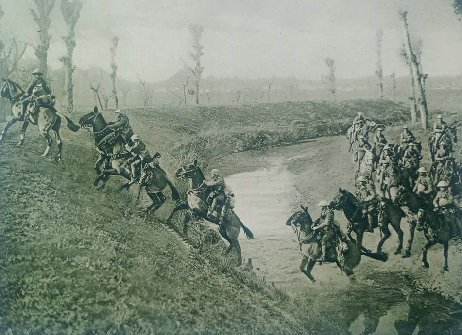 Northampton Yeomanry crossing a stream, Italy, 1917-18 