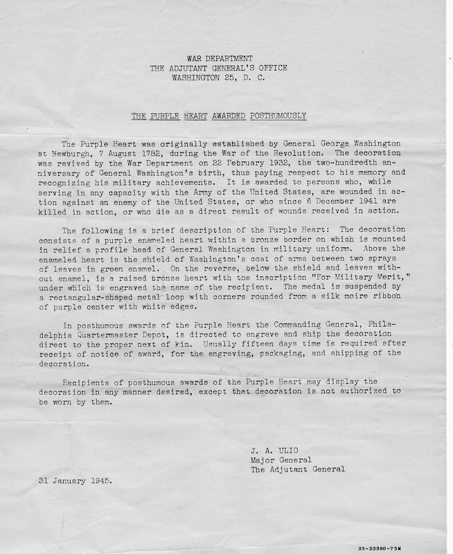 Note on a Posthumous Purple Heart 