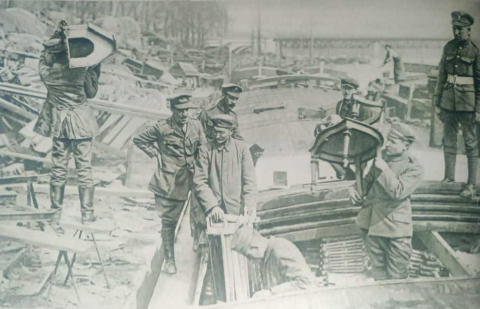 German POWs returning looted furniture, Belgium, c.1919 