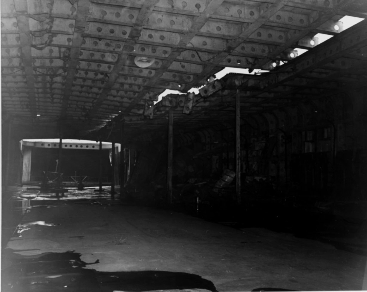 Damage to hanger of Ryuho, 1945 